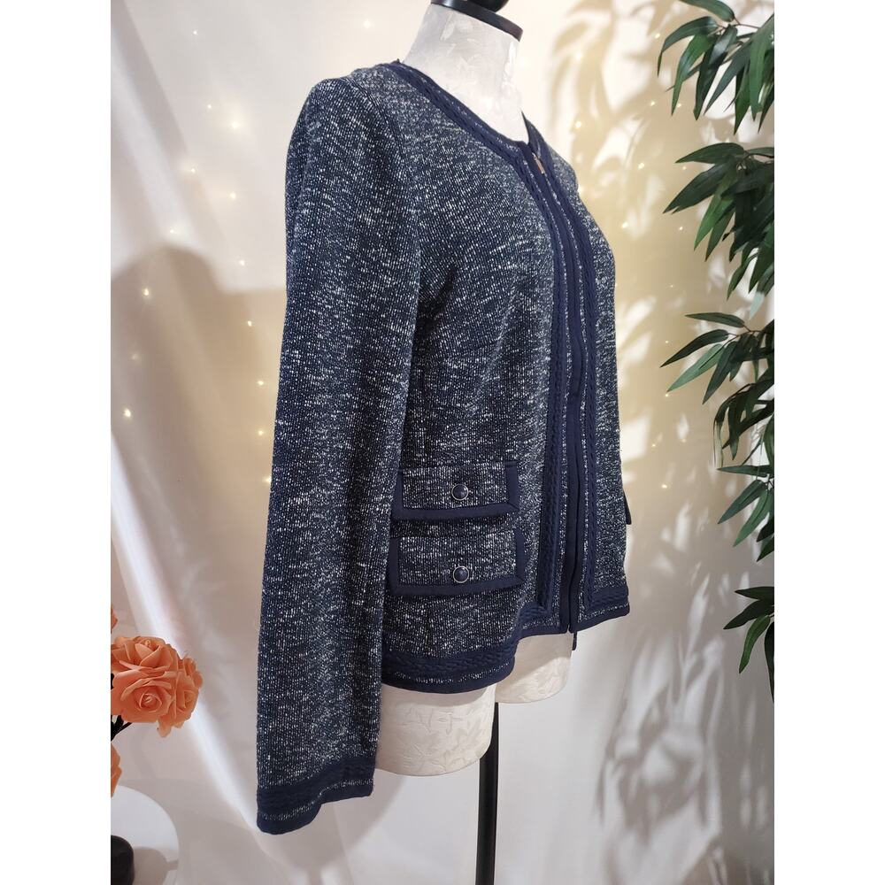 Talbots NWOT Tweed Knit Full Zip Blazer Jacket Sz 14 Navy Blue Career Old Money - Picture 4 of 10